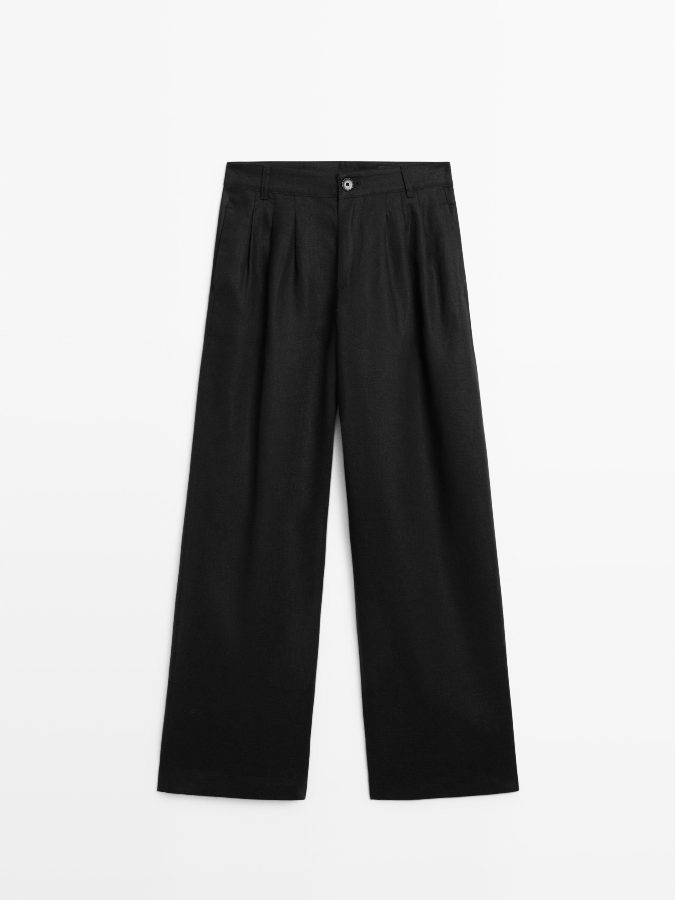Wide-leg pleated linen trousers